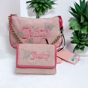 💕▪️Juicy Couture ▪️Wing it Mini Pink Diamond wristlet purse + wallet Bundle Set